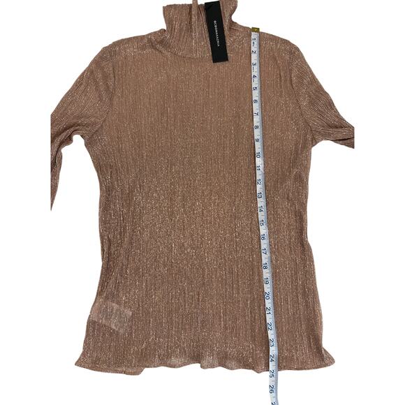 BCBGMAXAZRIA Sparkle Sheer Rose Pink Turtleneck Top Women's Size S Holiday Glam - Picture 11 of 11